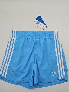 adidas Light Blue Athletic Shorts White 3-Stripes Running Track Sprint Gym Small